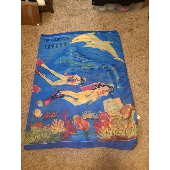 RIMA CARIBBEAN Scarf 100% Terivoile  44" X  71" Blue Tropical Unisex - Picture 2 of 8